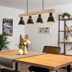 hofstein Suspension Berkeley Bois clair, Noir, 4 lumières