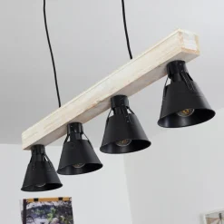 hofstein Suspension Berkeley Bois clair, Noir, 4 lumières