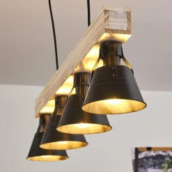 hofstein Suspension Berkeley Bois clair, Noir, 4 lumières