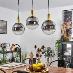 Suspension Verre Fumé-hofstein Suspension Berle Laiton, 3 lumières