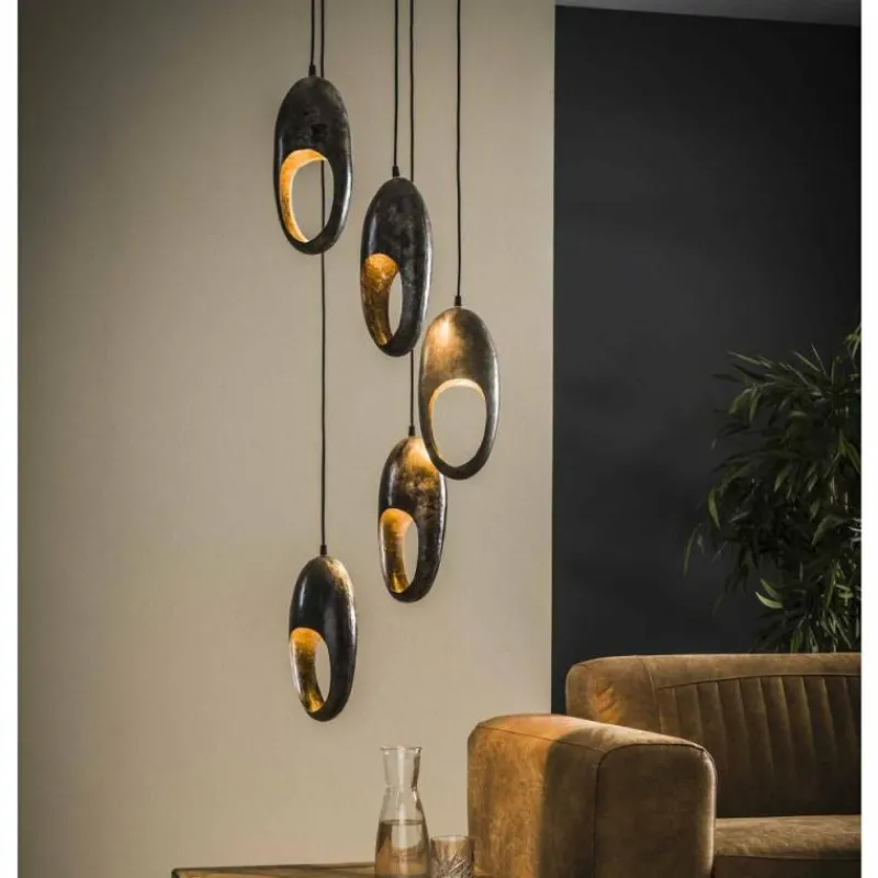 Lampes Dorées-hofstein Suspension BERUM Gris, Noir, 5 lumières