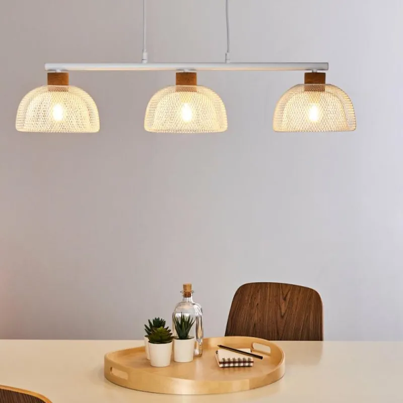 Luminaires Rustiques-hofstein Suspension Besancon Brun, Blanc, 3 lumières