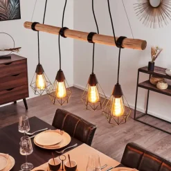 hofstein Suspension Betsele Bois clair, Noir, 4 lumières