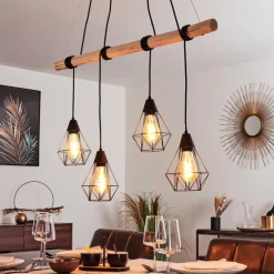 hofstein Suspension Betsele Bois clair, Noir, 4 lumières