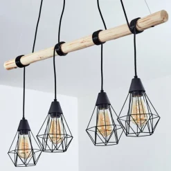 hofstein Suspension Betsele Bois clair, Noir, 4 lumières