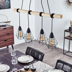 hofstein Suspension Betsele Bois clair, Noir, 4 lumières