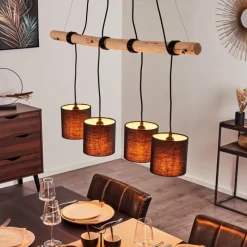 Lampes En Tissu-hofstein Suspension Betsele Bois clair, Noir, 4 lumières