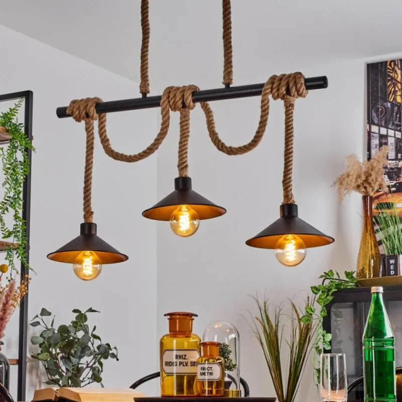 Lampes Dorées-hofstein Suspension Bolombolo Écru, Noir, 3 lumières