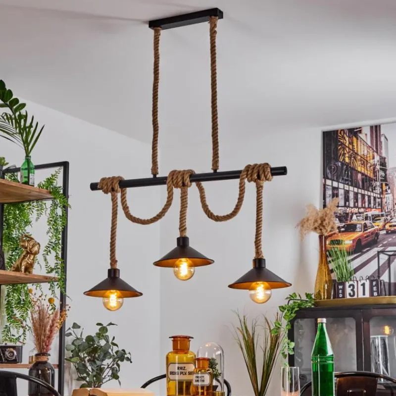 Lampes Dorées-hofstein Suspension Bolombolo Écru, Noir, 3 lumières