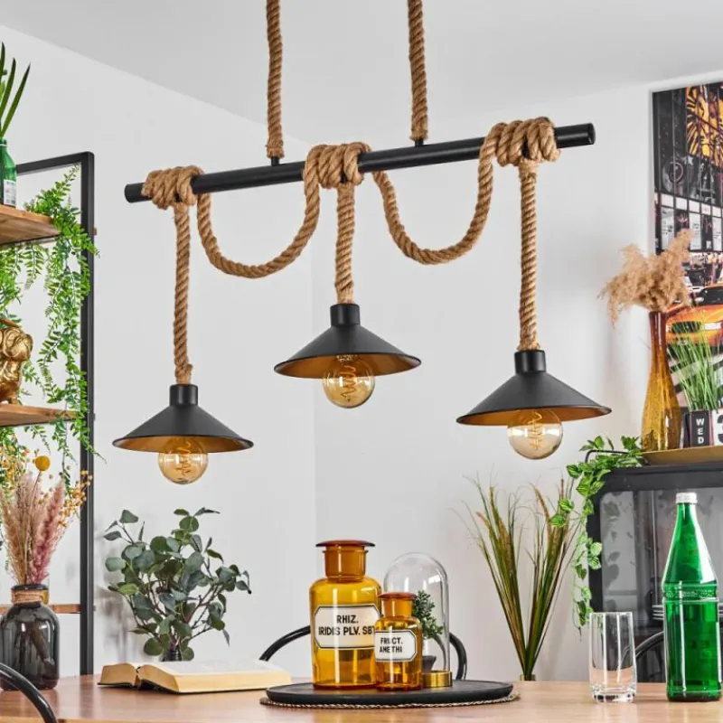 Lampes Dorées-hofstein Suspension Bolombolo Écru, Noir, 3 lumières