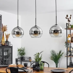 hofstein Suspension Boules 25 cm Koyoto Chrome, Clair, 3 lumières