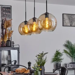 hofstein Suspension Boules 25 cm Koyoto Ambre, 3 lumières