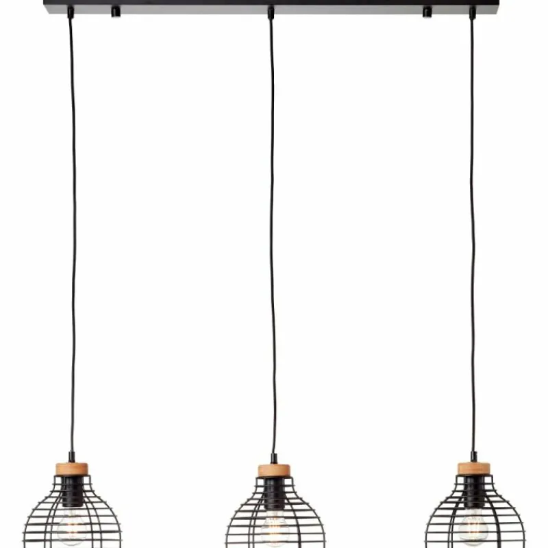 Lampes Industrielles-Luminaires Brilliant Suspension Brilliant Avia Bois clair, Noir, 3 lumières