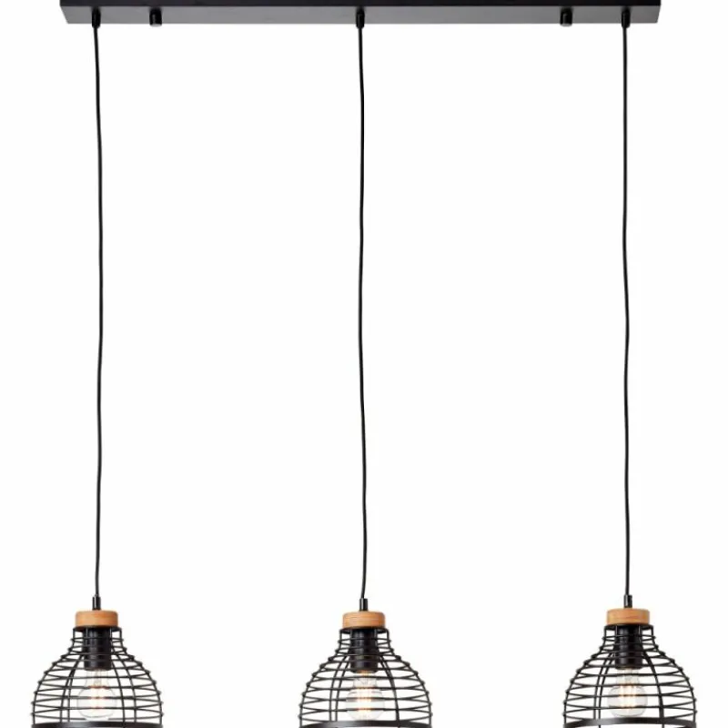 Lampes Industrielles-Luminaires Brilliant Suspension Brilliant Avia Bois clair, Noir, 3 lumières