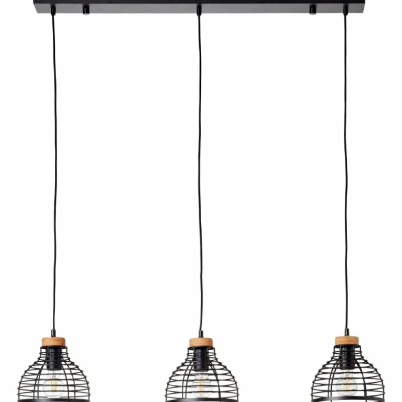 Lampes Industrielles-Luminaires Brilliant Suspension Brilliant Avia Bois clair, Noir, 3 lumières