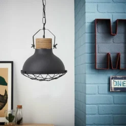 Lampes Vintages & Rétros-Luminaires Brilliant Suspension Brilliant Emma Bois clair, Noir, 1 lumière