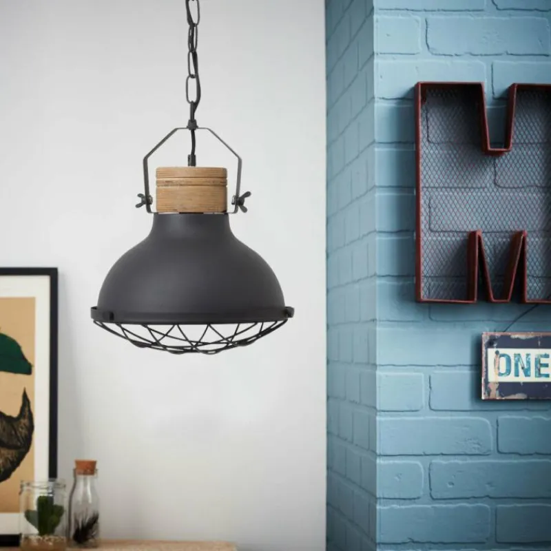 Lampes Vintages & Rétros-Luminaires Brilliant Suspension Brilliant Emma Bois clair, Noir, 1 lumière