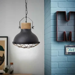 Lampes Vintages & Rétros-Luminaires Brilliant Suspension Brilliant Emma Bois clair, Noir, 1 lumière