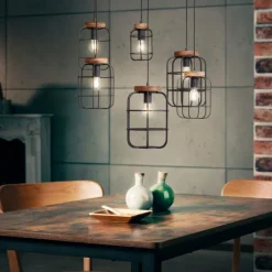 Lampes Industrielles-Luminaires Brilliant Suspension Brilliant Gwen Bois foncé, Noir, 6 lumières