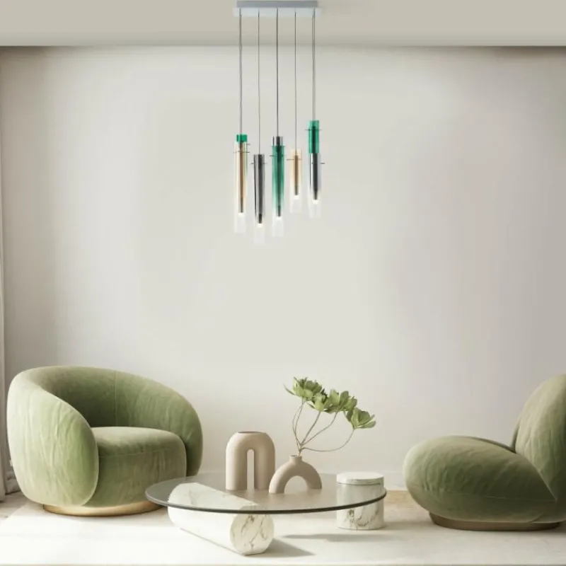 Lampes Dorées-Luminaires Brilliant Suspension Brilliant Inez LED Argenté, 8 lumières