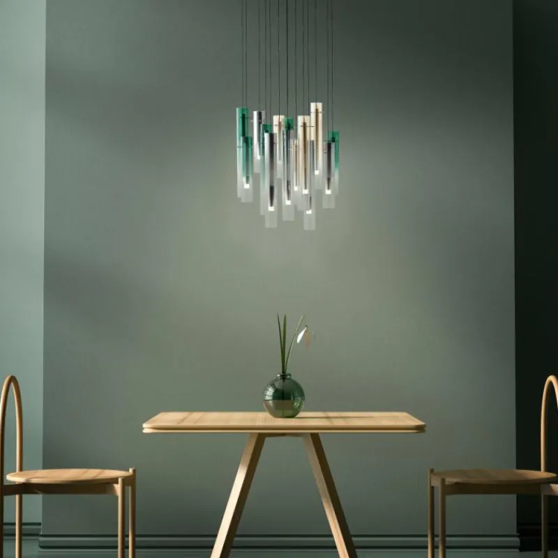 Lampes Dorées-Luminaires Brilliant Suspension Brilliant Inez LED Argenté, 14 lumières