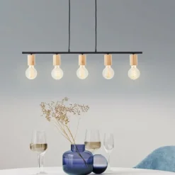 Lampes En Bois-Luminaires Brilliant Suspension Brilliant Kerry Écru, 5 lumières