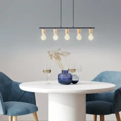 Lampes En Bois-Luminaires Brilliant Suspension Brilliant Kerry Écru, 5 lumières