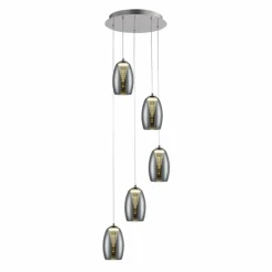 Suspension Verre Fumé-Luminaires Brilliant Suspension Brilliant Metropolis LED Chrome, 5 lumières