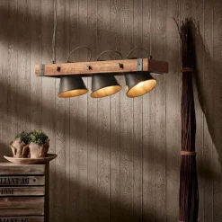 Luminaires Rustiques-Luminaires Brilliant Suspension Brilliant Plow Bois foncé, Noir, 3 lumières