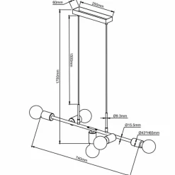 Lampes Dorées-Luminaires Brilliant Suspension Brilliant Skylab Or, Noir, 5 lumières