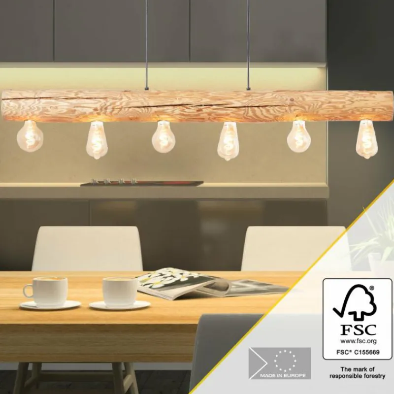 Luminaires Rustiques-Luminaires Brilliant Suspension Brilliant Trabo Bois clair, Noir, 6 lumières