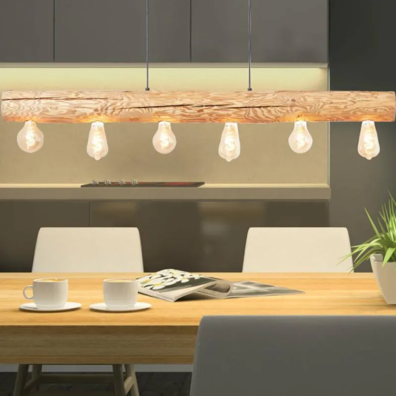 Luminaires Rustiques-Luminaires Brilliant Suspension Brilliant Trabo Bois clair, Noir, 6 lumières