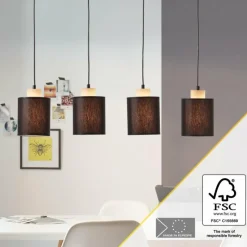 Lampes En Tissu-Luminaires Brilliant Suspension Brilliant Vonnie Bois clair, Noir, 4 lumières