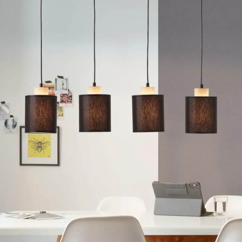 Lampes En Tissu-Luminaires Brilliant Suspension Brilliant Vonnie Bois clair, Noir, 4 lumières