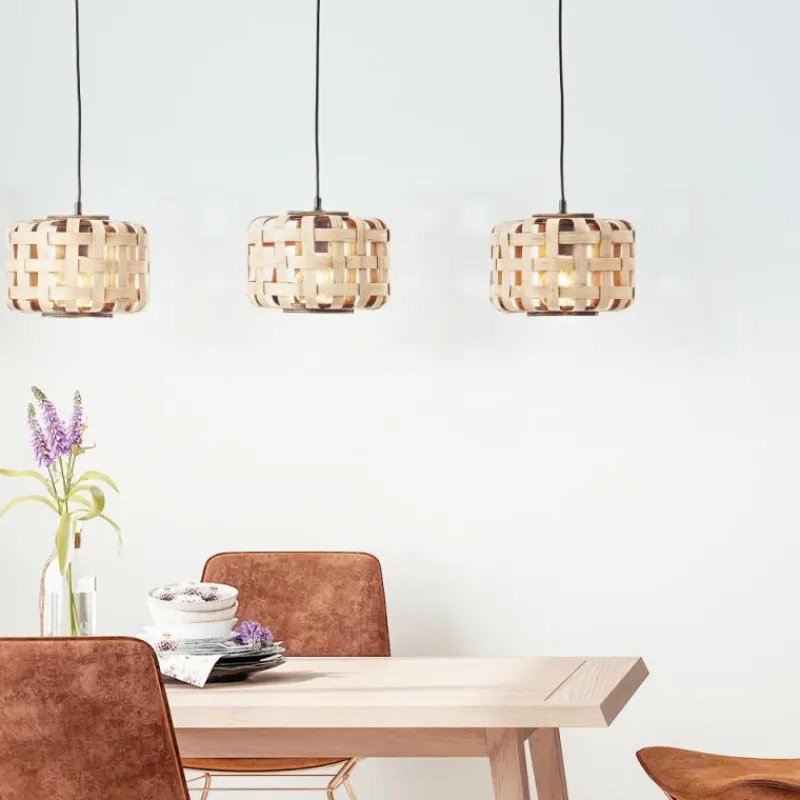 Luminaires Rustiques-Luminaires Brilliant Suspension Brilliant Woodline Noir, 3 lumières