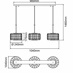 Luminaires Rustiques-Luminaires Brilliant Suspension Brilliant Woodline Noir, 3 lumières