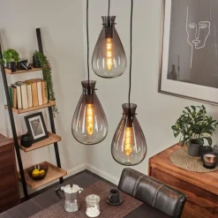 Suspension Verre Fumé-hofstein Suspension Brolla Noir, 3 lumières