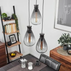 Suspension Verre Fumé-hofstein Suspension Brolla Noir, 3 lumières