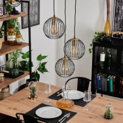 Lampes Vintages & Rétros-hofstein Suspension Buihomau Noir, 3 lumières