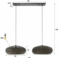 Style Boho-Chic-hofstein Suspension Burgase Anthracite, 2 lumières