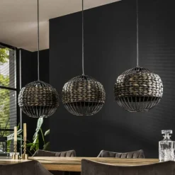 Style Boho-Chic-hofstein Suspension Burgase Anthracite, 3 lumières