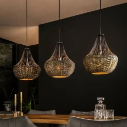 Style Boho-Chic-hofstein Suspension Burgase Anthracite, 3 lumières
