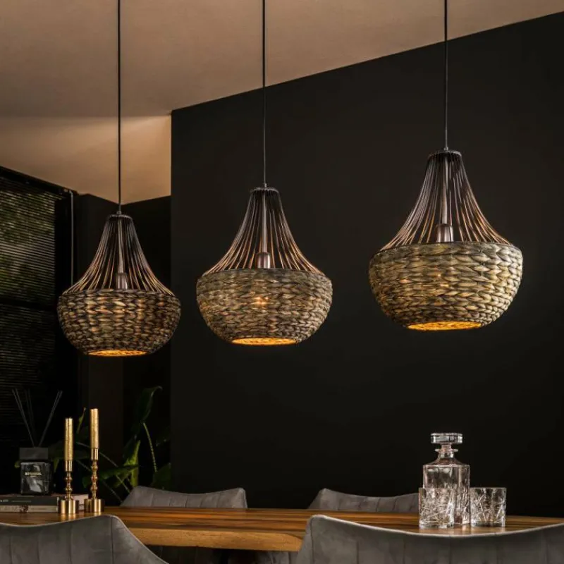 Style Boho-Chic-hofstein Suspension Burgase Anthracite, 3 lumières