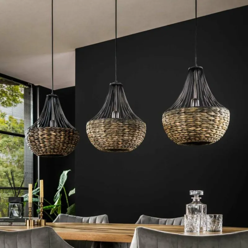 Style Boho-Chic-hofstein Suspension Burgase Anthracite, 3 lumières