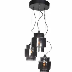 Suspension Verre Fumé-By Rydéns Suspension By Rydens Ebbot Noir, 3 lumières