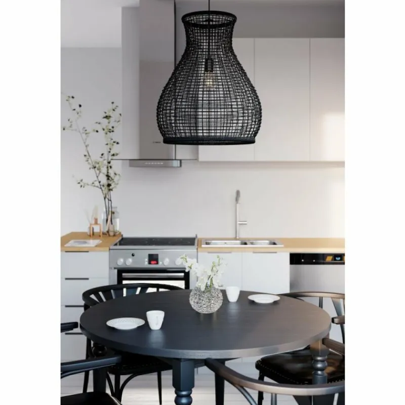 Style Boho-Chic-By Rydéns Suspension By Rydens Seagrass Noir, 1 lumière