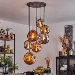 Suspension Verre Fumé-hofstein Suspension Cabreiro Argent Oxydé, 7 lumières