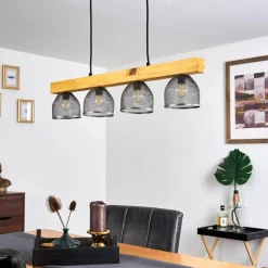Lampes Vintages & Rétros-hofstein Suspension Camotes Bois clair, Nickel mat, 4 lumières