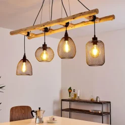 Lampes Vintages & Rétros-hofstein Suspension Canazei Bois clair, Noir, 4 lumières