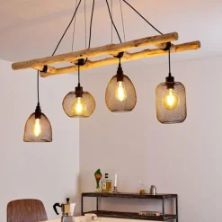 Lampes Vintages & Rétros-hofstein Suspension Canazei Bois clair, Noir, 4 lumières